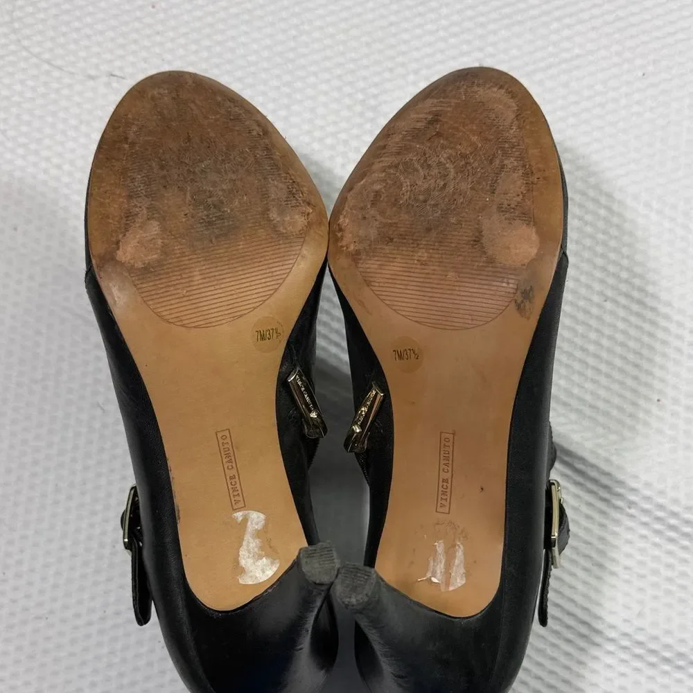 Vince Camuto Black Ankle Heel Booties with Gold Buckle Size 7